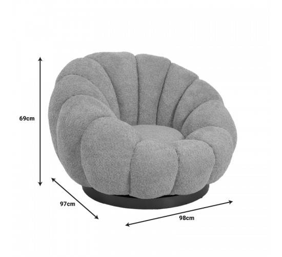 Πολυθρόνα περιστρεφόμενη Nester μπουκλέ ύφασμα σε λευκό απόχρωση 98x97x69εκ Υλικό: PLYWOOD. FABRIC. METAL 110-000086