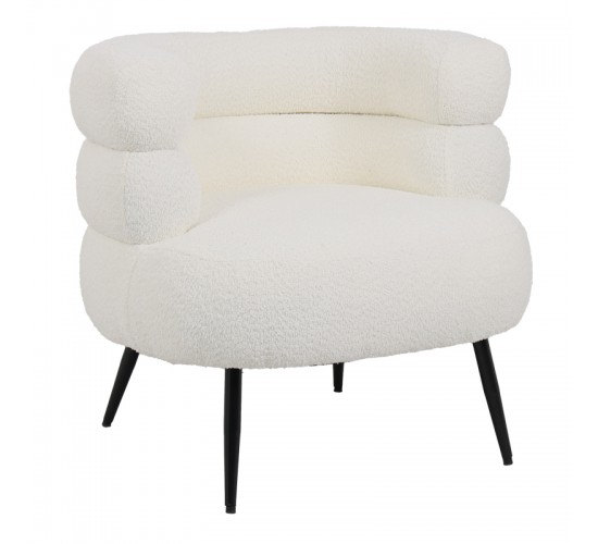 Πολυθρόνα Foleja μπουκλέ ύφασμα σε λευκή απόχρωση με μάυρα μεταλλικά πόδια 76x75x72εκ Υλικό: PLYWOOD. FABRIC. METAL 110-000091