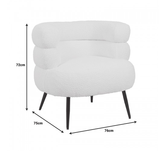 Πολυθρόνα Foleja μπουκλέ ύφασμα σε λευκή απόχρωση με μάυρα μεταλλικά πόδια 76x75x72εκ Υλικό: PLYWOOD. FABRIC. METAL 110-000091
