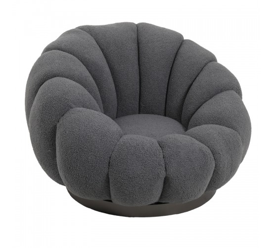 Πολυθρόνα περιστρεφόμενη με σκαμπό Nester μπουκλέ ύφασμα σε γκρι απόχρωση 98x97x69εκ Υλικό: PLYWOOD. FABRIC. METAL 110-000100