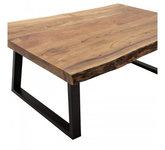 Τραπέζι σαλονιού Miles μασίφ ξύλο 4εκ καρυδί-πόδι μαύρο 115x72x41εκ Υλικό: 4CM SOLID WOOD - METAL 113-000004