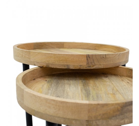 Τραπέζι σαλονιού Kelly σετ 2τεμ μασίφ ξύλο φυσικό-μαύρο Υλικό: MANGO SOLID WOOD - METAL 113-000014