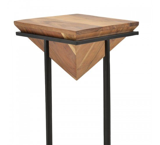 Βοηθητικό τραπέζι σαλονιού Miles μασίφ ξύλο ακακίας καρυδί-μαύρο 29x29x54εκ Υλικό: ACACIA WOOD - METAL 113-000031