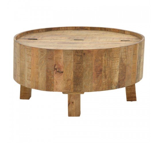 Τραπέζι σαλονιού με αποθηκευτικό χώρο Darian μασίφ ξύλο mango καρυδί Φ90x45εκ Υλικό: MANGO WOOD 113-000035