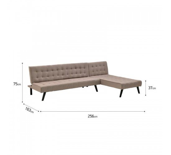 Γωνιακός καναπές-κρεβάτι γωνιακός Pongi Inart μπεζ ύφασμα 256x163x75εκ Υλικό: FABRIC-METAL 115-001089