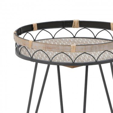 Τραπεζάκι σαλονιού Erzmo Inart φυσικό-μαύρο μέταλλο-ξύλο Φ40x56εκ Υλικό: iron-mdf-rattan 115-003181