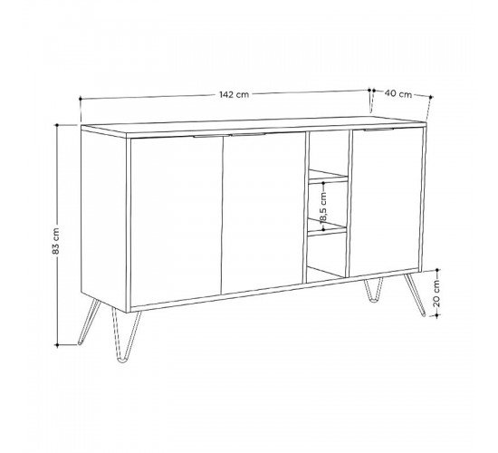 Μπουφές Clara χρώμα light oak 142x35.5x82εκ Υλικό: CLIPBOARD 18mm WITH MELAMINE - METAL 119-001058