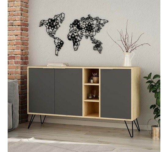 Μπουφές Clara χρώμα light oak-ανθρακί 142x35.5x83εκ Υλικό: CLIPBOARD 18mm WITH MELAMINE - METAL 119-001063 Μπουφές Clara χρώμα light oak-ανθρακί 142x35.5x83εκ Υλικό: CLIPBOARD 18mm WITH MELAMINE - METAL 119-001063