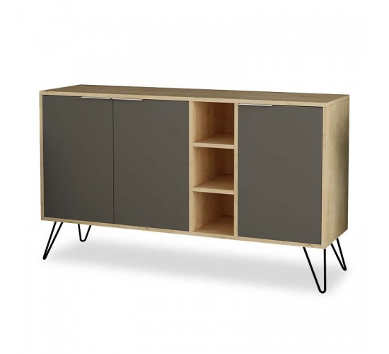Μπουφές Clara χρώμα light oak-ανθρακί 142x35.5x83εκ Υλικό: CLIPBOARD 18mm WITH MELAMINE - METAL 119-001063 Μπουφές Clara χρώμα light oak-ανθρακί 142x35.5x83εκ Υλικό: CLIPBOARD 18mm WITH MELAMINE - METAL 119-001063