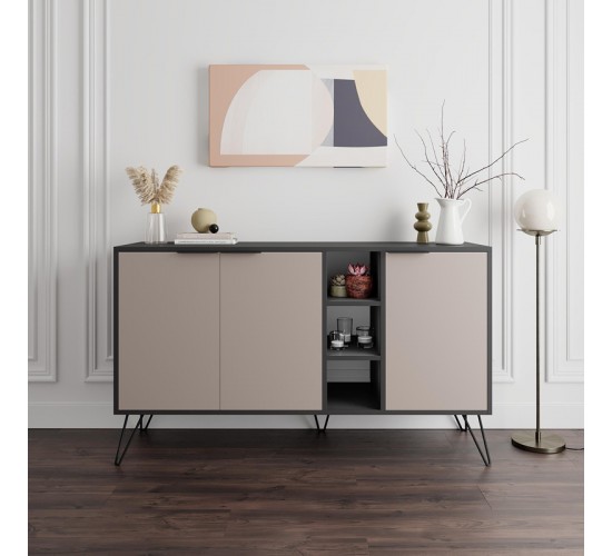 Μπουφές Clara σε μόκα-ανθρακί απόχρωση 142x35,6x83εκ Υλικό: CLIPBOARD 18mm WITH MELAMINE - METAL 119-001235 Μπουφές Clara σε μόκα-ανθρακί απόχρωση 142x35,6x83εκ Υλικό: CLIPBOARD 18mm WITH MELAMINE - METAL 119-001235