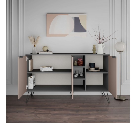 Μπουφές Clara σε μόκα-ανθρακί απόχρωση 142x35,6x83εκ Υλικό: CLIPBOARD 18mm WITH MELAMINE - METAL 119-001235 Μπουφές Clara σε μόκα-ανθρακί απόχρωση 142x35,6x83εκ Υλικό: CLIPBOARD 18mm WITH MELAMINE - METAL 119-001235