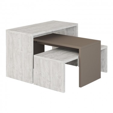 Τραπέζια σαλονιού Kantar σετ 3τεμ σε λευκό antique - μόκα απόχρωση 65x30x39εκ Υλικό: CHIPBOARD WITH MELAMINE COATING-METAL LEGS 119-001244