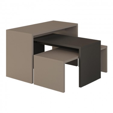 Τραπέζια σαλονιού Kantar σετ 3τεμ σε ανθρακί - μόκα απόχρωση 65x30x39εκ Υλικό: CHIPBOARD WITH MELAMINE COATING-METAL LEGS 119-001245