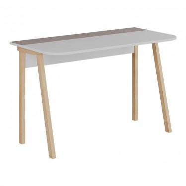 Γραφείο Malia λευκό-μόκα και πόδι σε φυσική απόχρωση 120x60.5x75εκ Υλικό: CLIPBOARD 18mm WITH MELAMINE COATING 119-001247