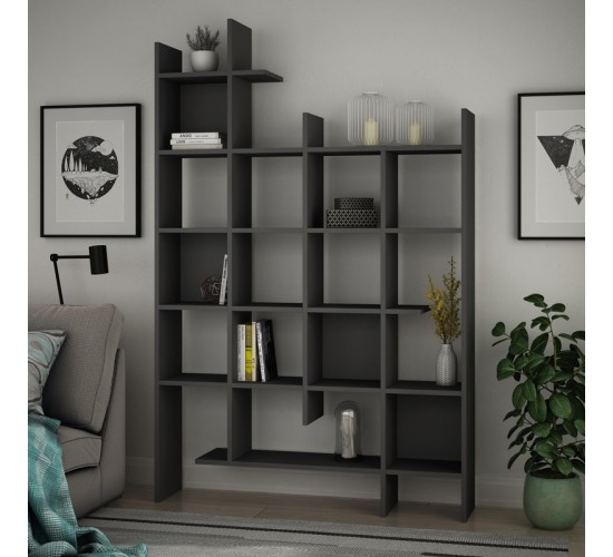 Βιβλιοθήκη Manco σε ανθρακί απόχρωση 122x25.5x188εκ Υλικό: CLIPBOARD WITH MELAMINE 119-001252