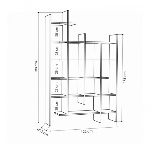 Βιβλιοθήκη Manco σε ανθρακί απόχρωση 122x25.5x188εκ Υλικό: CLIPBOARD WITH MELAMINE 119-001252