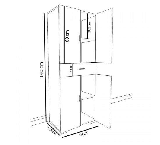 Ντουλάπα-στήλη Milou λευκό 59x34.5x140εκ Υλικό: CLIPBOARD WITH MELAMINE COATING 120-000196