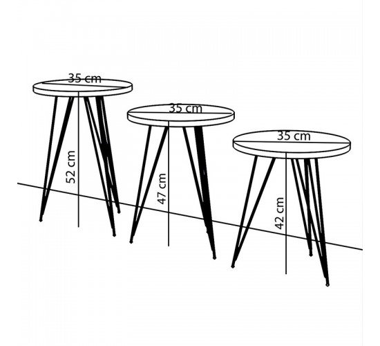Βοηθητικά τραπέζια σαλονιού Merci σετ 3τεμ φυσικό-μαύρο Υλικό: CLIPBOARD WITH MELAMINE 18mm. metal 120-000245
