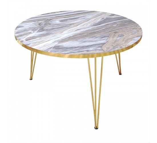 Τραπέζι σαλονιού Nidra απομίμηση λευκό μαρμάρου-χρυσό Φ70x40εκ Υλικό: CLIPBOARD WITH MELAMINE 18 mm - METAL 120-000258