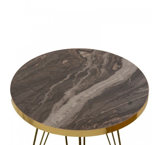 Βοηθητικά τραπέζια σαλονιού Buena σετ 3τεμ ανθρακί μαρμάρου-χρυσό Υλικό: CLIPBOARD WITH MELAMINE - METAL 120-000277