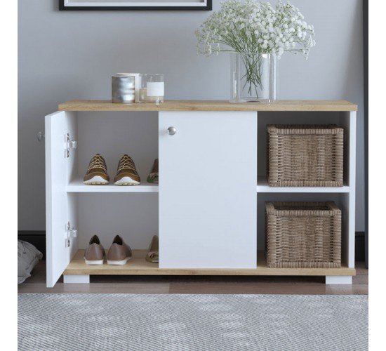 Έπιπλο εισόδου Deril λευκό-sonoma 90x33x52.5εκ Υλικό: CLIPBOARD WITH MELAMINE COATING 120-000278 Έπιπλο εισόδου Deril λευκό-sonoma 90x33x52.5εκ Υλικό: CLIPBOARD WITH MELAMINE COATING 120-000278