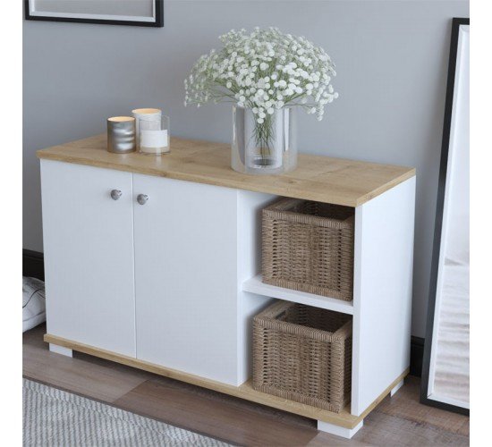 Έπιπλο εισόδου Deril λευκό-sonoma 90x33x52.5εκ Υλικό: CLIPBOARD WITH MELAMINE COATING 120-000278 Έπιπλο εισόδου Deril λευκό-sonoma 90x33x52.5εκ Υλικό: CLIPBOARD WITH MELAMINE COATING 120-000278