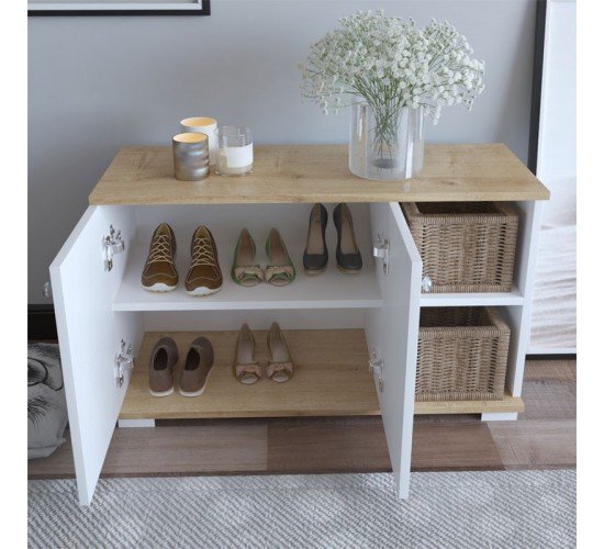 Έπιπλο εισόδου Deril λευκό-sonoma 90x33x52.5εκ Υλικό: CLIPBOARD WITH MELAMINE COATING 120-000278 Έπιπλο εισόδου Deril λευκό-sonoma 90x33x52.5εκ Υλικό: CLIPBOARD WITH MELAMINE COATING 120-000278