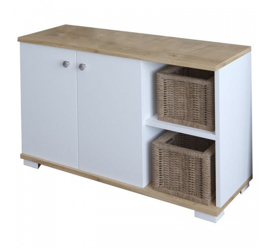 Έπιπλο εισόδου Deril λευκό-sonoma 90x33x52.5εκ Υλικό: CLIPBOARD WITH MELAMINE COATING 120-000278 Έπιπλο εισόδου Deril λευκό-sonoma 90x33x52.5εκ Υλικό: CLIPBOARD WITH MELAMINE COATING 120-000278