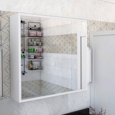 Ντουλάπι μπάνιου με καθρέπτη Poliana λευκό 70x17x70εκ Υλικό: CLIPBOARD WITH MELAMINE COATING - GLASS 120-000287