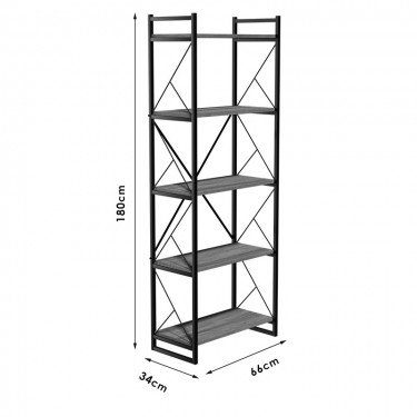Βιβλιοθήκη Baker καρυδί-μαύρο 66x34x180εκ Υλικό: CHIPBOARD WITH MELAMINE COATING - METAL 120-000330