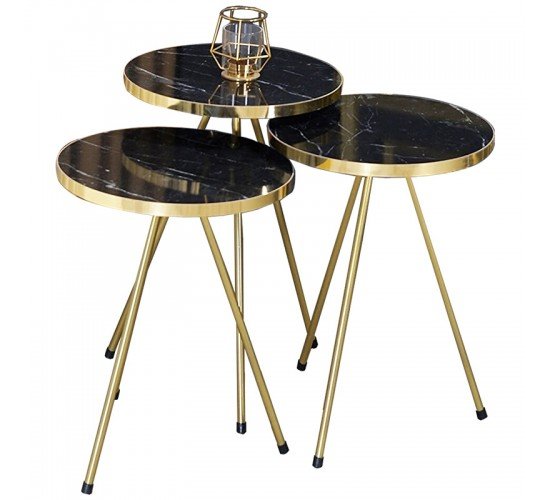 Βοηθητικά τραπέζια Weber σετ 3τεμ μαύρο μαρμάρου-χρυσό Υλικό: CHIPBOARD WITH MELAMINE COATING - METAL 120-000342