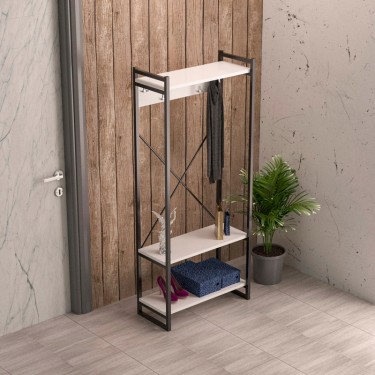 Έπιπλο εισόδου με κρεμάστρα Baker μαύρο μέταλλο και μελαμίνη σε λευκή απόχρωση 90x34x180εκ Υλικό: CLIPBOARD WITH MELAMINE 120-000469