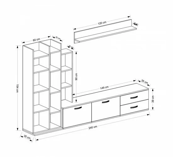 Σύνθεση σαλονιού Leman σε λευκή-oak απόχρωση 240x35x154εκ Υλικό: CLIPBOARD WITH MELAMINE 120-000488 Σύνθεση σαλονιού Leman σε λευκή-oak απόχρωση 240x35x154εκ Υλικό: CLIPBOARD WITH MELAMINE 120-000488