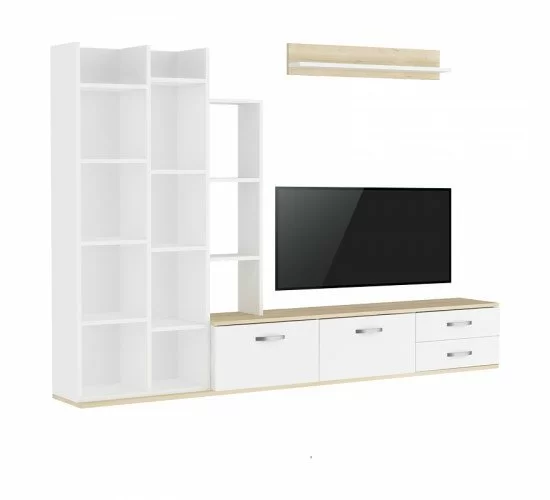 Σύνθεση σαλονιού Leman σε λευκή-oak απόχρωση 240x35x154εκ Υλικό: CLIPBOARD WITH MELAMINE 120-000488 Σύνθεση σαλονιού Leman σε λευκή-oak απόχρωση 240x35x154εκ Υλικό: CLIPBOARD WITH MELAMINE 120-000488