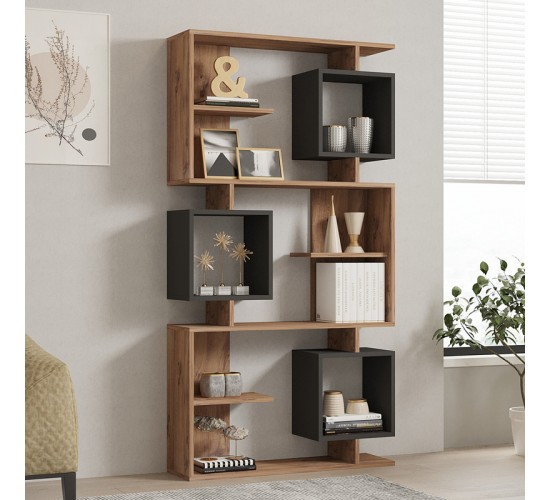 Βιβλιοθήκη Cubix σε sonoma-ανθρακί απόχρωση 90x24,6x171,90εκ Υλικό: MELAMINE COATED PARTICLE BOARD 18mm. 120-000519 Βιβλιοθήκη Cubix σε sonoma-ανθρακί απόχρωση 90x24,6x171,90εκ Υλικό: MELAMINE COATED PARTICLE BOARD 18mm. 120-000519