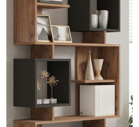 Βιβλιοθήκη Cubix σε sonoma-ανθρακί απόχρωση 90x24,6x171,90εκ Υλικό: MELAMINE COATED PARTICLE BOARD 18mm. 120-000519 Βιβλιοθήκη Cubix σε sonoma-ανθρακί απόχρωση 90x24,6x171,90εκ Υλικό: MELAMINE COATED PARTICLE BOARD 18mm. 120-000519