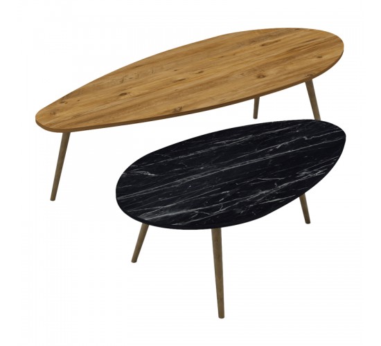 Τραπέζια σαλονιού Monty 2 τεμ σε φυσικη-μαύρου μαρμάρου απόχρωση Υλικό: CLIPBOARD WITH MELAMINE COATING 120-000623