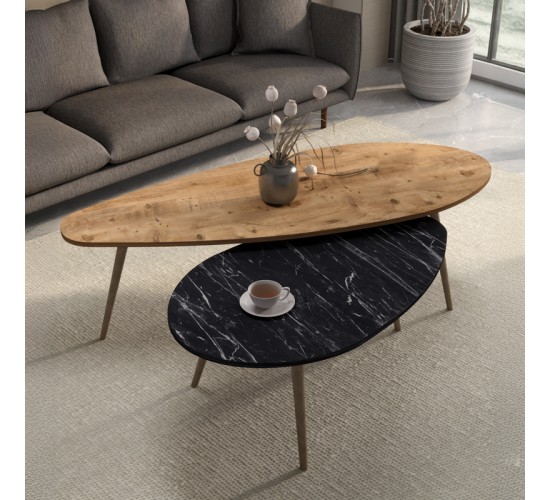 Τραπέζια σαλονιού Monty 2 τεμ σε φυσικη-μαύρου μαρμάρου απόχρωση Υλικό: CLIPBOARD WITH MELAMINE COATING 120-000623