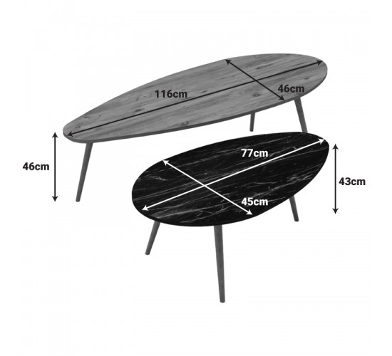 Τραπέζια σαλονιού Monty 2 τεμ σε φυσικη-μαύρου μαρμάρου απόχρωση Υλικό: CLIPBOARD WITH MELAMINE COATING 120-000623