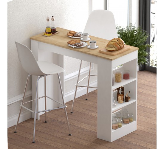 Τραπέζι μπαρ Riff λευκό-sonoma 120x50x100εκ Υλικό: MELAMINE CHIPBOARD 120-000625