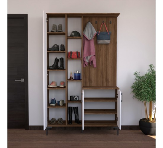 Έπιπλο εισόδου Melena με καθρέπτη-κρεμάστρα λευκό-καρυδί 120x37.5x199εκ Υλικό: MELAMINE CHIPBOARD - GLASS 120-000626