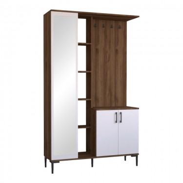 Έπιπλο εισόδου Melena με καθρέπτη-κρεμάστρα λευκό-καρυδί 120x37.5x199εκ Υλικό: MELAMINE CHIPBOARD - GLASS 120-000626