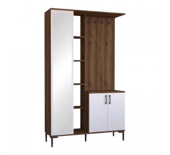 Έπιπλο εισόδου Melena με καθρέπτη-κρεμάστρα λευκό-καρυδί 120x37.5x199εκ Υλικό: MELAMINE CHIPBOARD - GLASS 120-000626