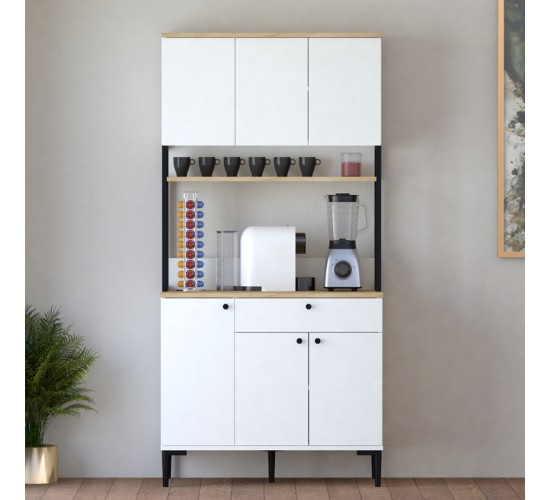 Ντουλάπια κουζίνας Lenner λευκό-sonoma 90x45x184εκ Υλικό: MELAMINE CHIPBOARD - METAL 120-000629