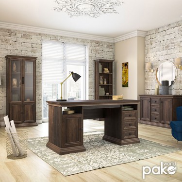 Γραφείο εργασίας Mozart με συρτάρια χρώμα καρυδί 160x60x78εκ Υλικό: MDF & 3D PAPER LAMINATED WOOD 15 MM  & 50MM 123-000125