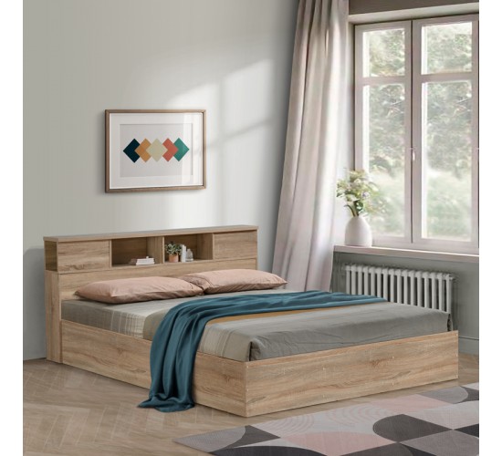 Κρεβάτι διπλό OLYMPUS σε sonoma απόχρωση 160x200εκ Υλικό: CLIPBOARD 16mm & 18mm- 3D PAPER WOOD 123-000225