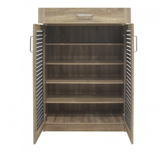 Παπουτσοθήκη-ντουλάπι Sante 20 ζεύγων σε sonoma-ανθρακί απόχρωση 80x37x123εκ Υλικό: CLIPBOARD 16mm & 18mm WITH 3D PAPER WOOD - MDF 123-000252