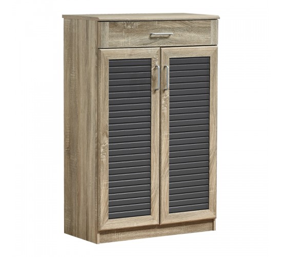 Παπουτσοθήκη-ντουλάπι Sante 20 ζεύγων σε sonoma-ανθρακί απόχρωση 80x37x123εκ Υλικό: CLIPBOARD 16mm & 18mm WITH 3D PAPER WOOD - MDF 123-000252