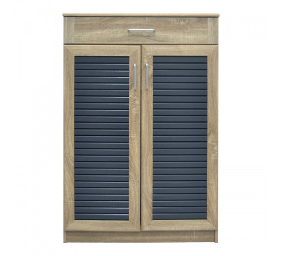 Παπουτσοθήκη-ντουλάπι Sante 20 ζεύγων σε sonoma-ανθρακί απόχρωση 80x37x123εκ Υλικό: CLIPBOARD 16mm & 18mm WITH 3D PAPER WOOD - MDF 123-000252