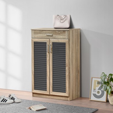 Παπουτσοθήκη-ντουλάπι Sante 20 ζεύγων σε sonoma-ανθρακί απόχρωση 80x37x123εκ Υλικό: CLIPBOARD 16mm & 18mm WITH 3D PAPER WOOD - MDF 123-000252